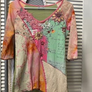 Desigual Artistic Floral Quarter Length Sleeve Top